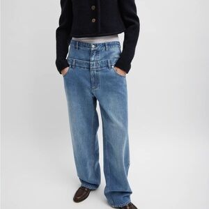 Tibi Classic Wash Denim Double Waisted Slouchy Carpenter Jean